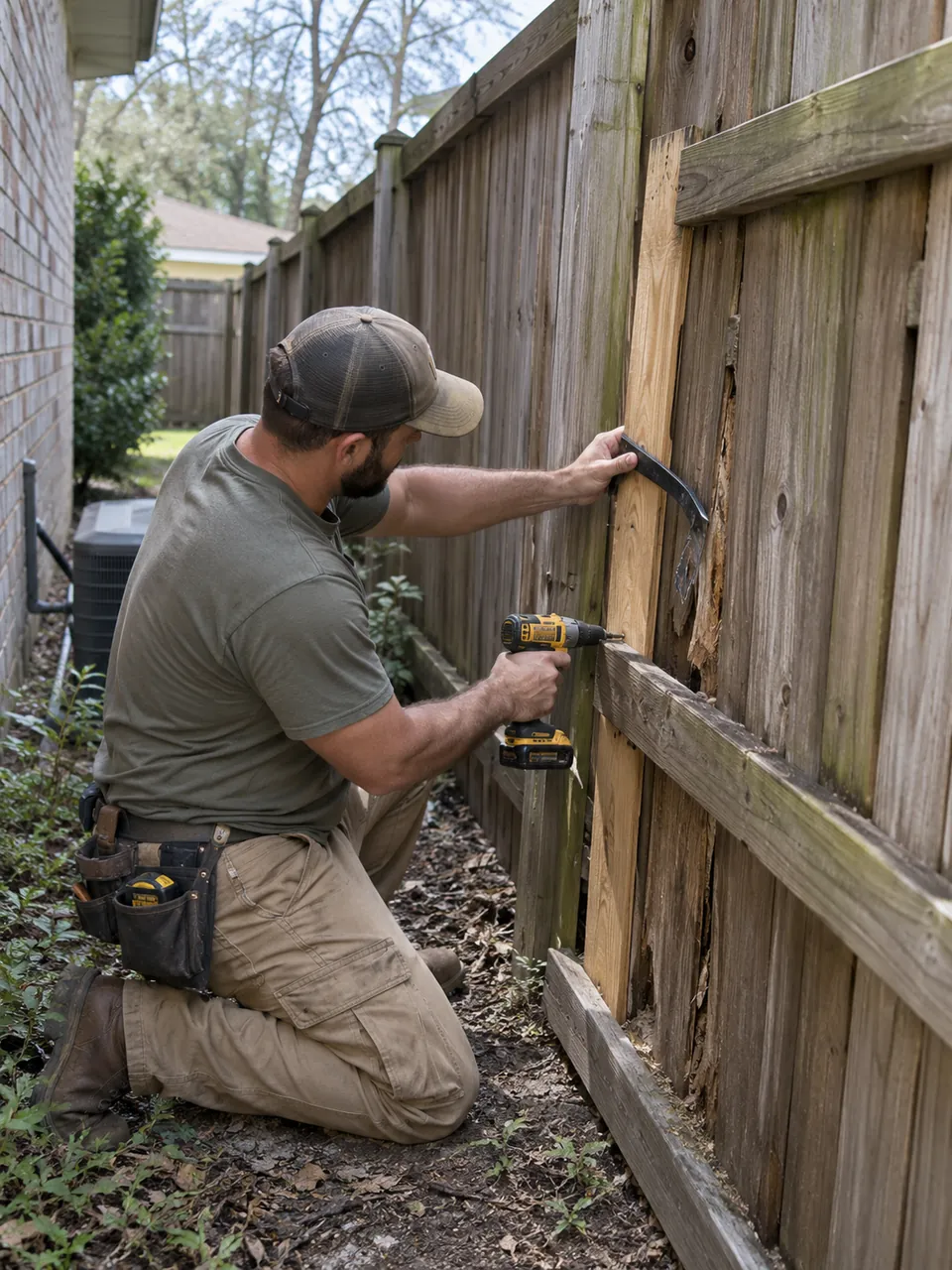 Fence Contractor reviewing fence line measurements at a residential property in Onondaga County - NY, Fence Contractor reviewing post spacing plans at a Camillus - NY residential property