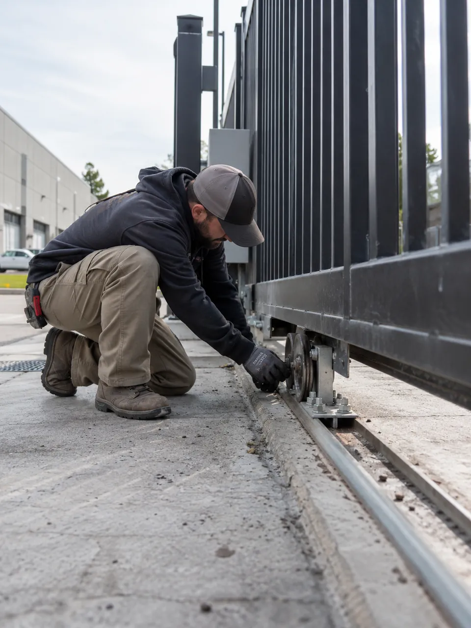 Fence Contractor reviewing fence alignment on an East Syracuse - NY lot near a driveway, Fence Contractor checking post spacing in Auburn - NY before installing a secure yard enclosure